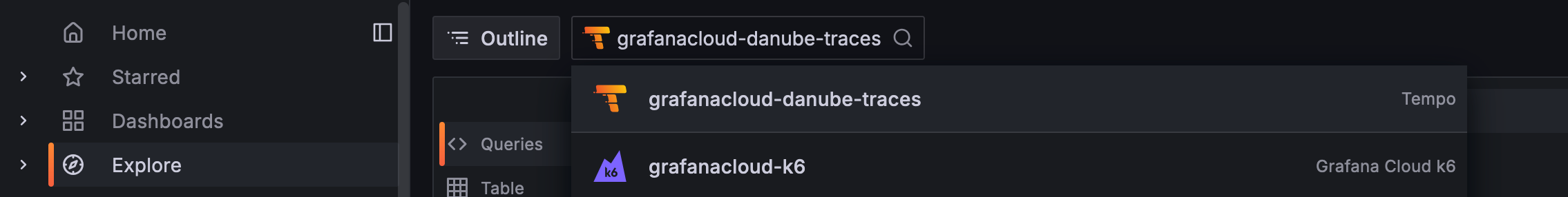 Select Tempo traces data source